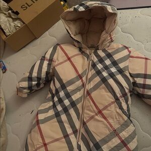 BURBERRY Plaid Hooded Baby Snowsuit